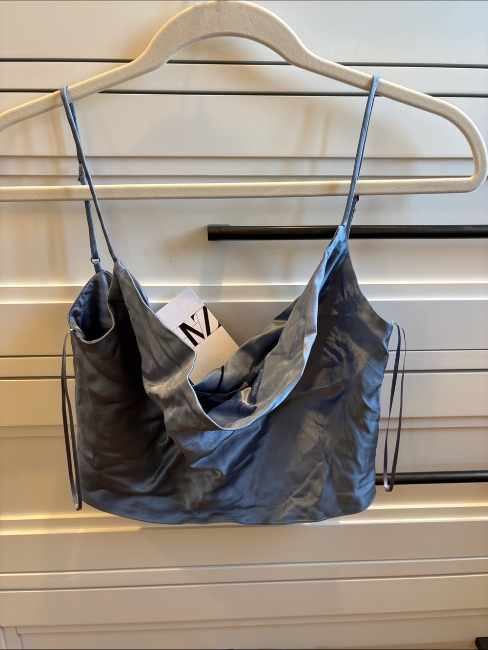 Metallic Slate Blue Satin Shoulder Bag ZARA